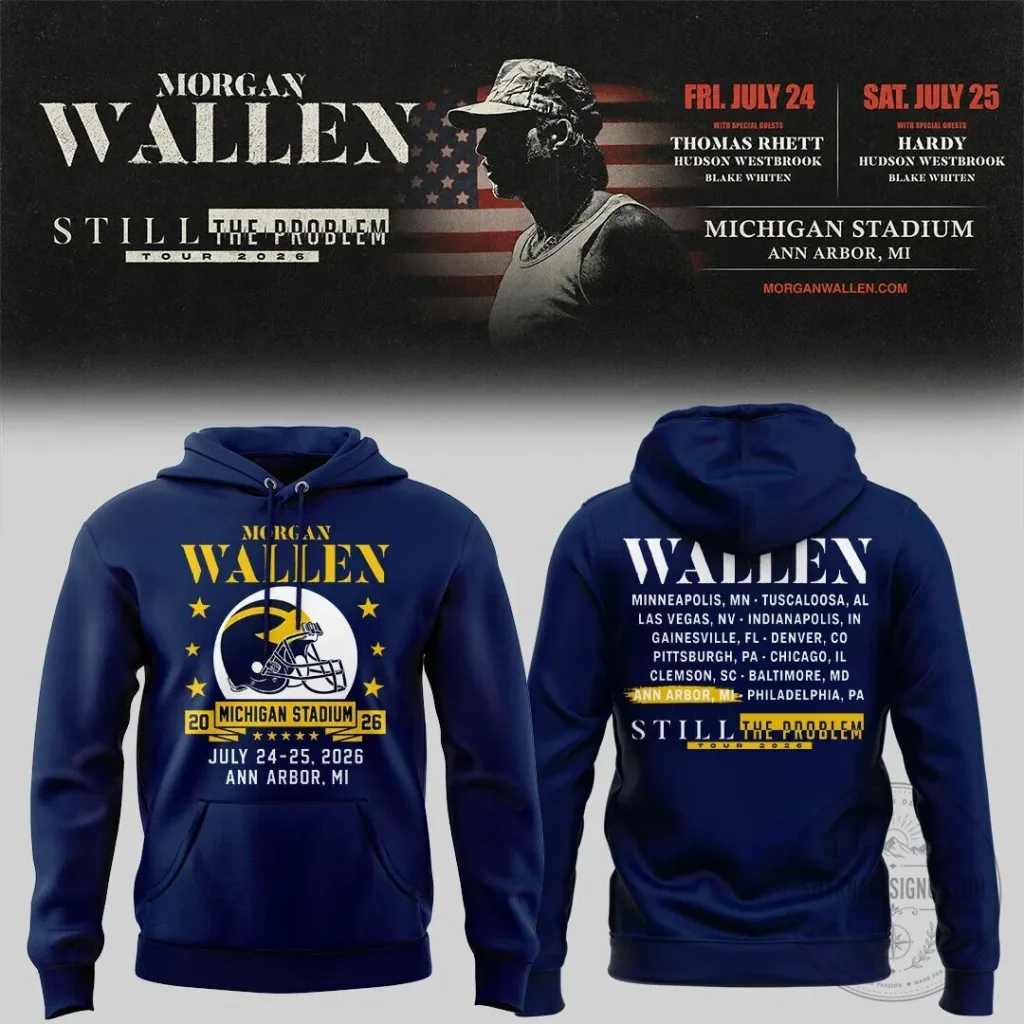 Hoodie for Michigan Stadium featuring Morgan Wallen's Still The Problem Tour 2026 1 Hoodie for Michigan Stadium featuring Morgan Wallen's Still The Problem Tour 2026