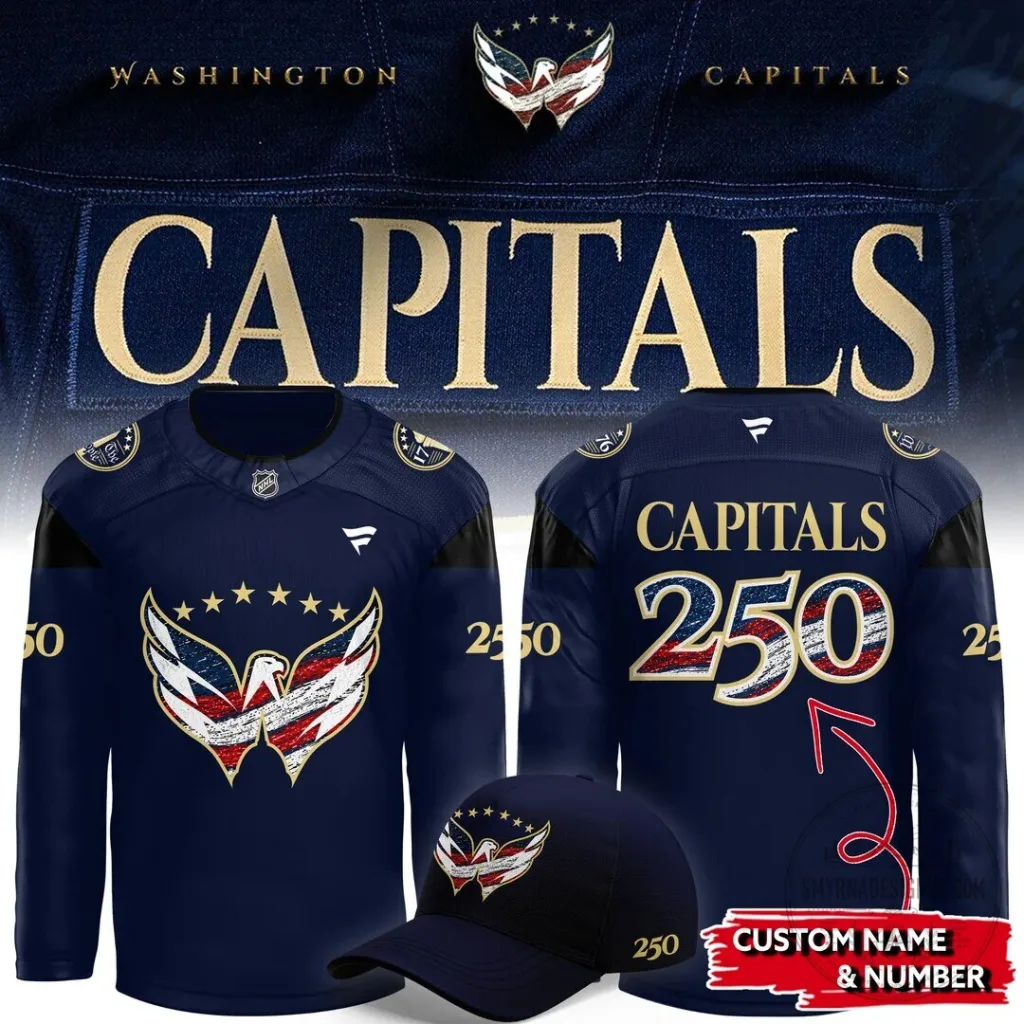 Washington Capitals 250th Anniversary American Flag Eagle Hockey Jersey 37 Washington Capitals 250th Anniversary American Flag Eagle Hockey Jersey