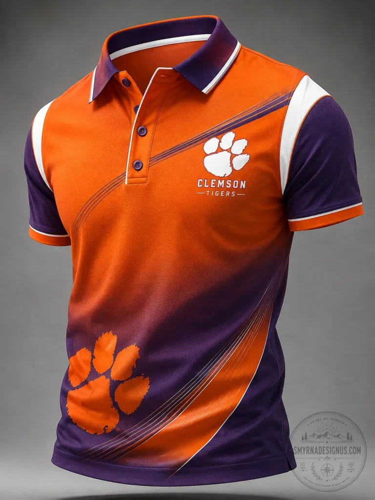 Clemson Tigers Orange and Purple Paw Print Polo Shirt 27 Clemson Tigers Orange and Purple Paw Print Polo Shirt
