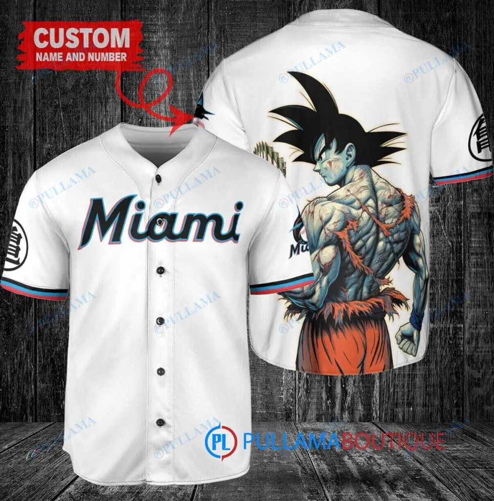 Miami Marlins Baseball Son Goku Super Saiyan Dragon Ball Z World Series Trophy Baseball Jersey