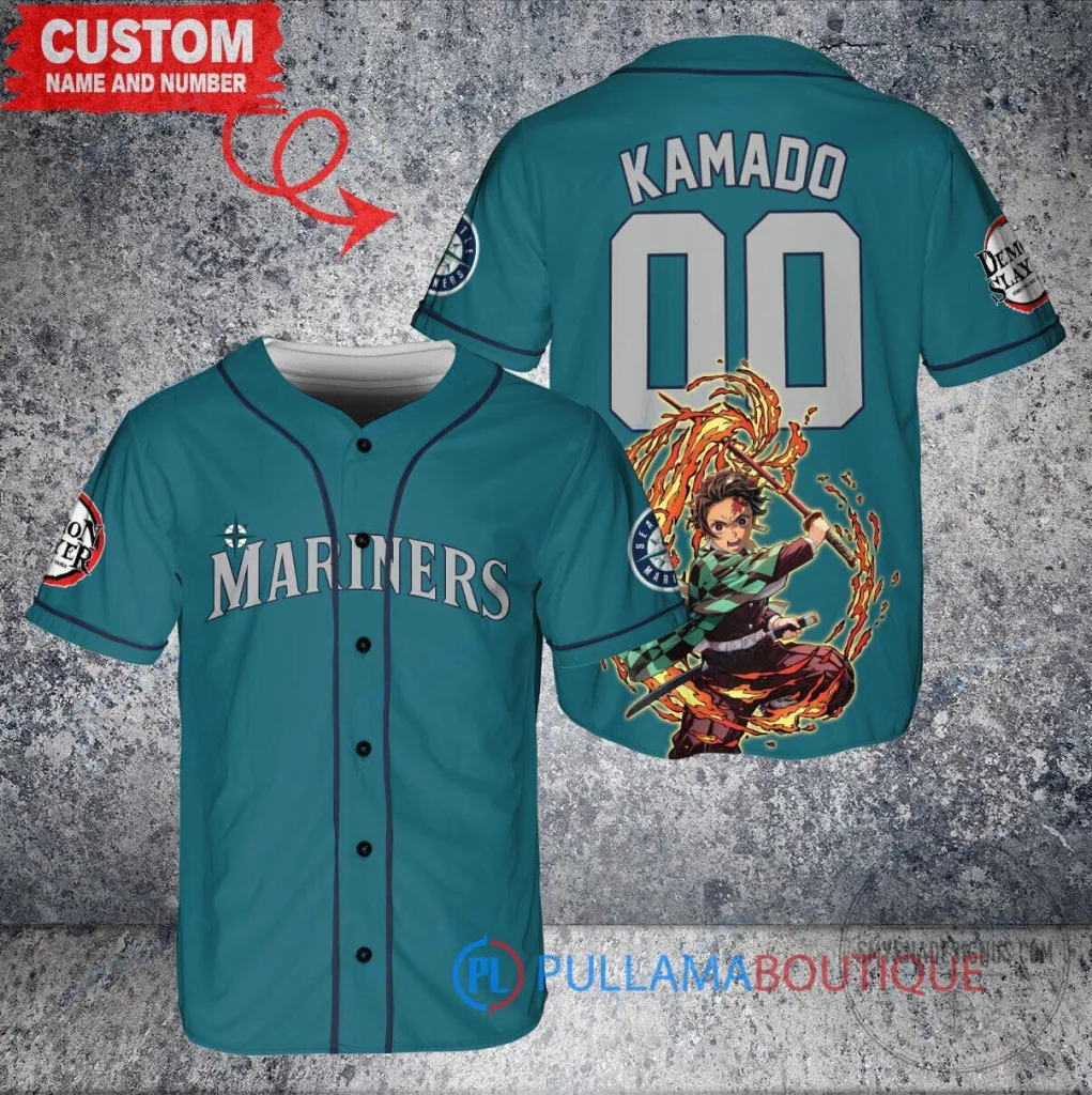 Seattle Mariners Baseball Demon Slayer Tanjiro Kamado Custom Baseball Jersey 23 Seattle Mariners Baseball Demon Slayer Tanjiro Kamado Custom Baseball Jersey
