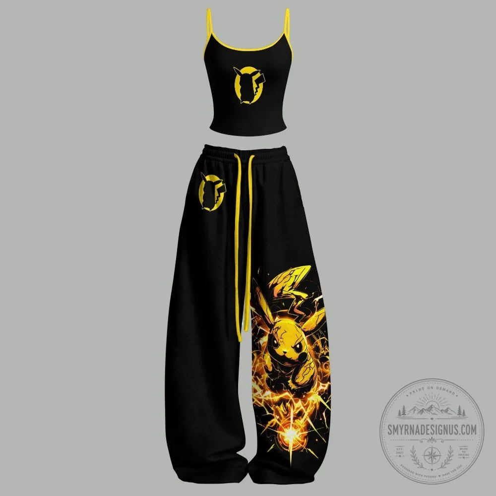 Pokemon Pikachu Yellow and Black Tank Top and Pants Two-Piece Set 1 Pokemon Pikachu Yellow and Black Tank Top and Pants Two-Piece Set