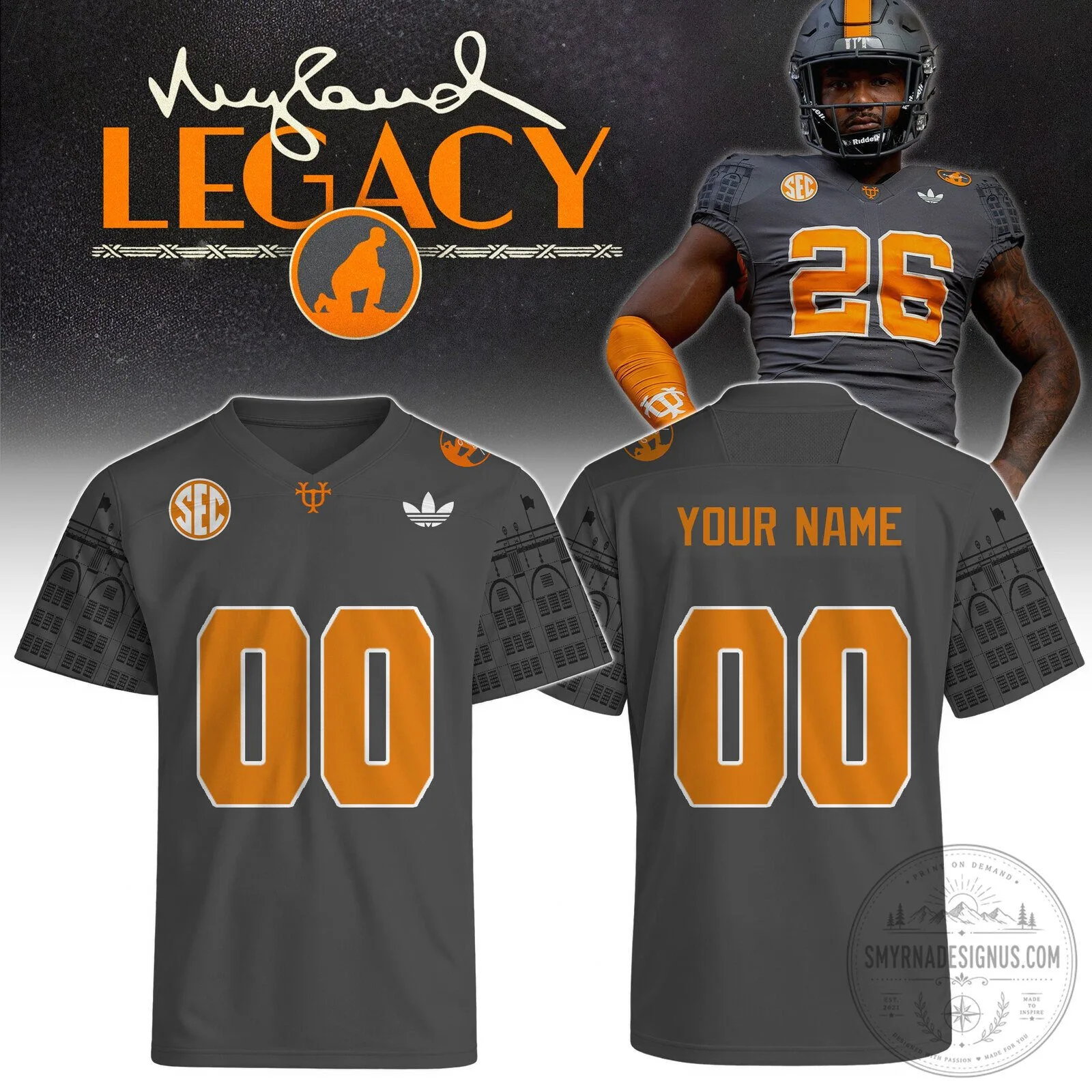Go Vols Tennessee Volunteers Neyland Legacy Custom Football Jersey