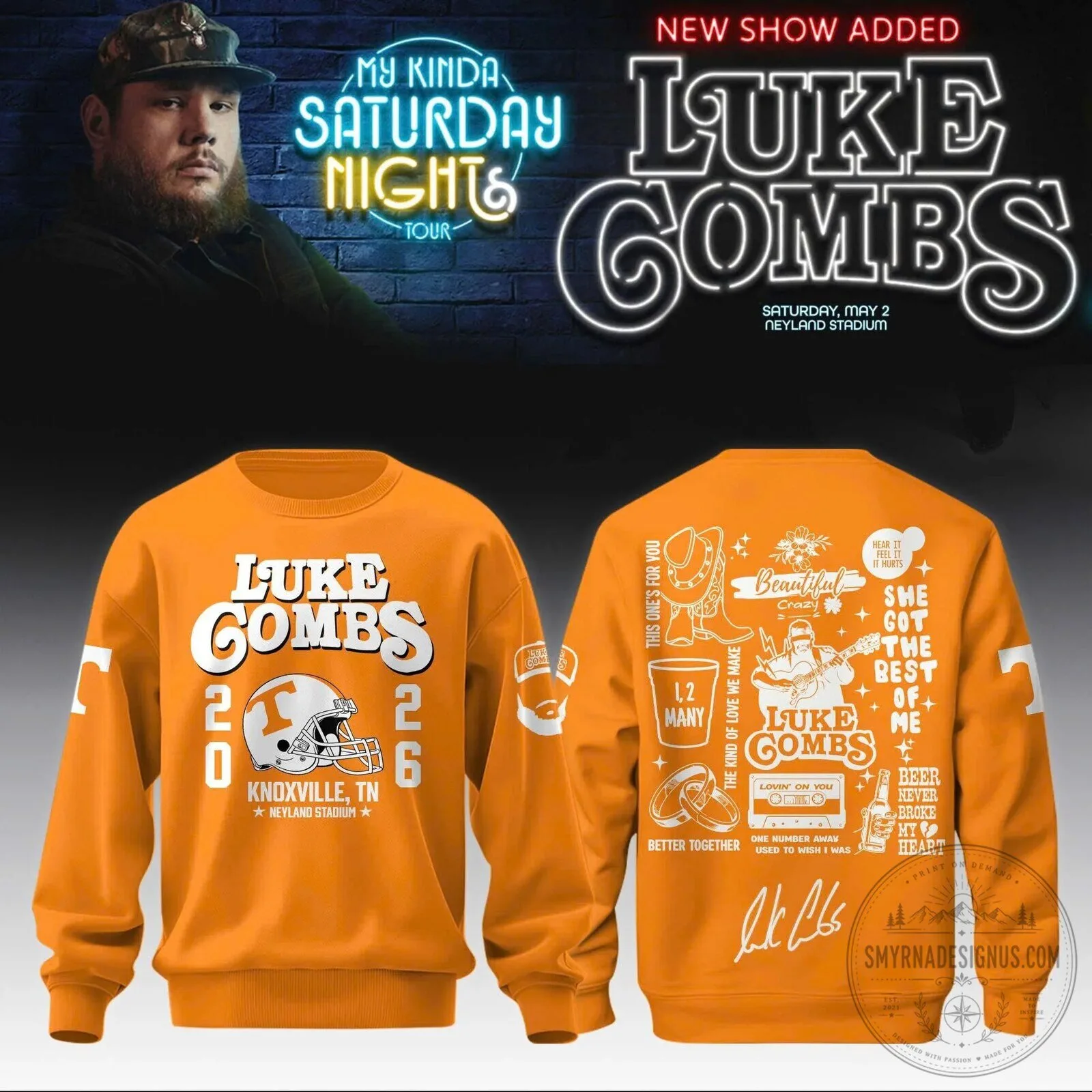 Go Vols Luke Combs My Kinda Saturday Night Tour 2026 Knoxville Sweatshirt