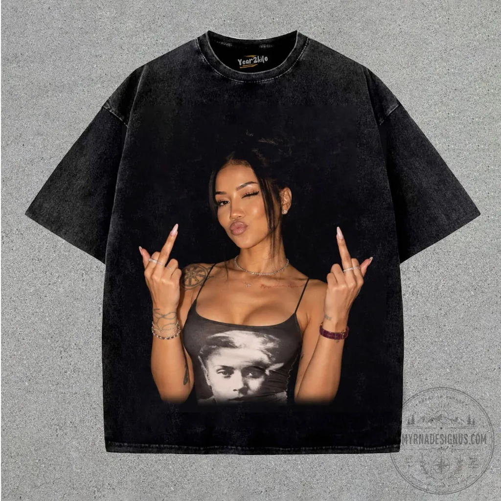 Jhené Aiko Middle Finger Graphic Print Washed Black Oversized T-Shirt Jhené Aiko Middle Finger Graphic Print Washed Black Oversized T-Shirt