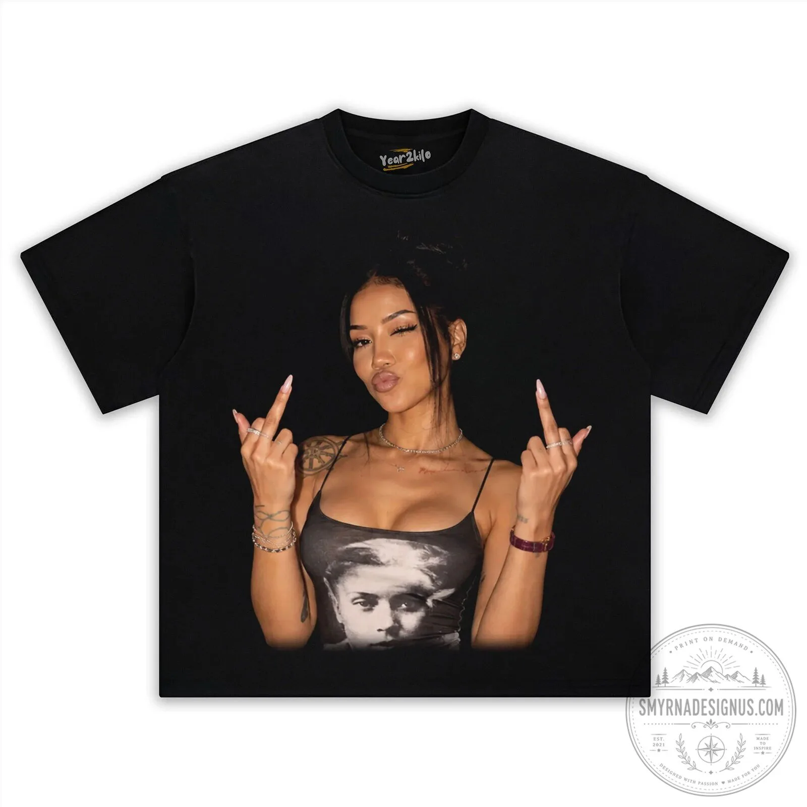 Jhené Aiko Middle Finger Graphic Print Washed Black Oversized T-Shirt 9 Jhené Aiko Middle Finger Graphic Print Washed Black Oversized T-Shirt