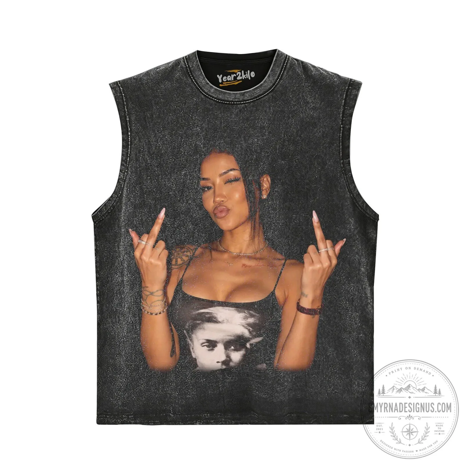 Jhené Aiko Middle Finger Graphic Print Washed Black Oversized T-Shirt 11 Jhené Aiko Middle Finger Graphic Print Washed Black Oversized T-Shirt