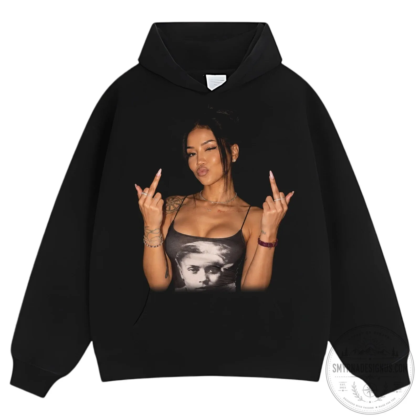 Jhené Aiko Middle Finger Graphic Print Washed Black Oversized T-Shirt 15 Jhené Aiko Middle Finger Graphic Print Washed Black Oversized T-Shirt