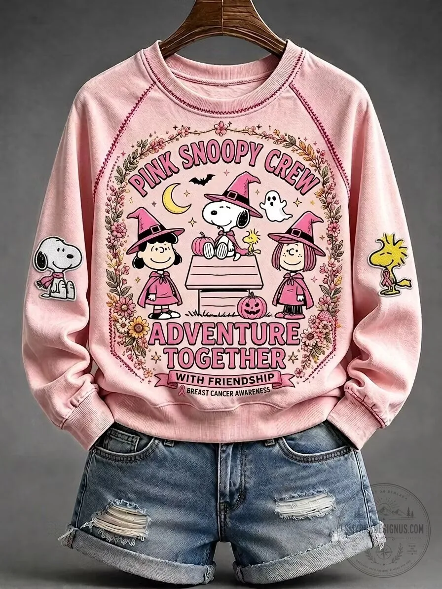 Snoopy Peanuts Pink Snoopy Crew Adventure Together With Friendship Sweatshirt