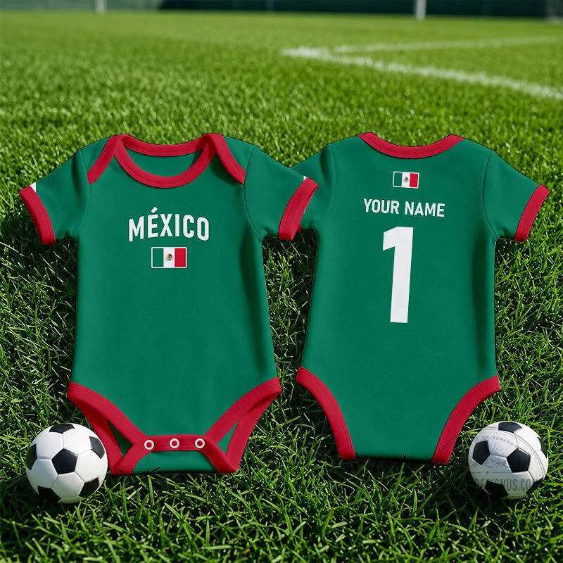Mexico National Football Team Baby Bodysuit Custom Name and Number Romper