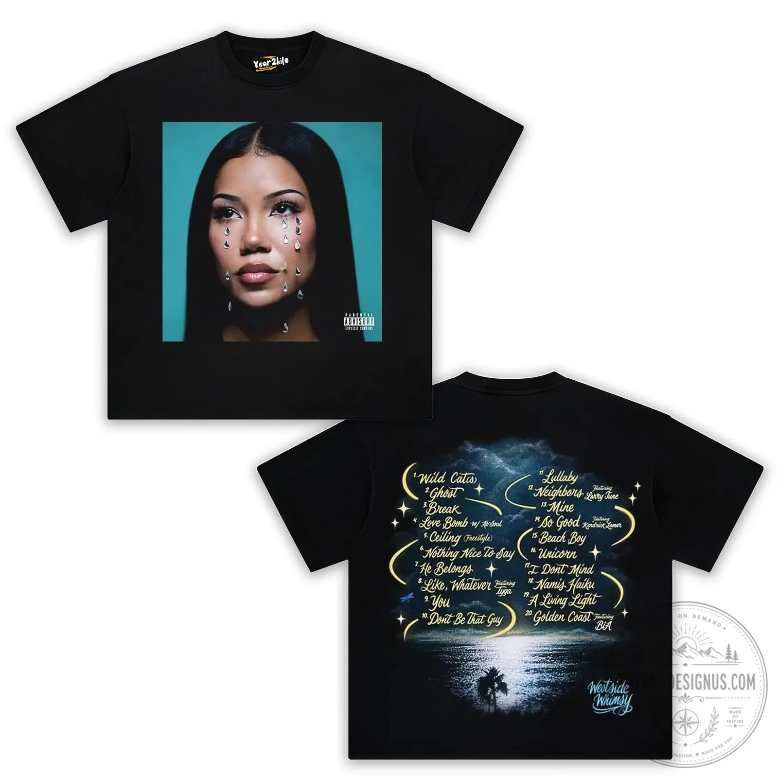 Jhene Aiko Chilombo Album Cover Art Black Washed T-Shirt 5 Jhene Aiko Chilombo Album Cover Art Black Washed T-Shirt