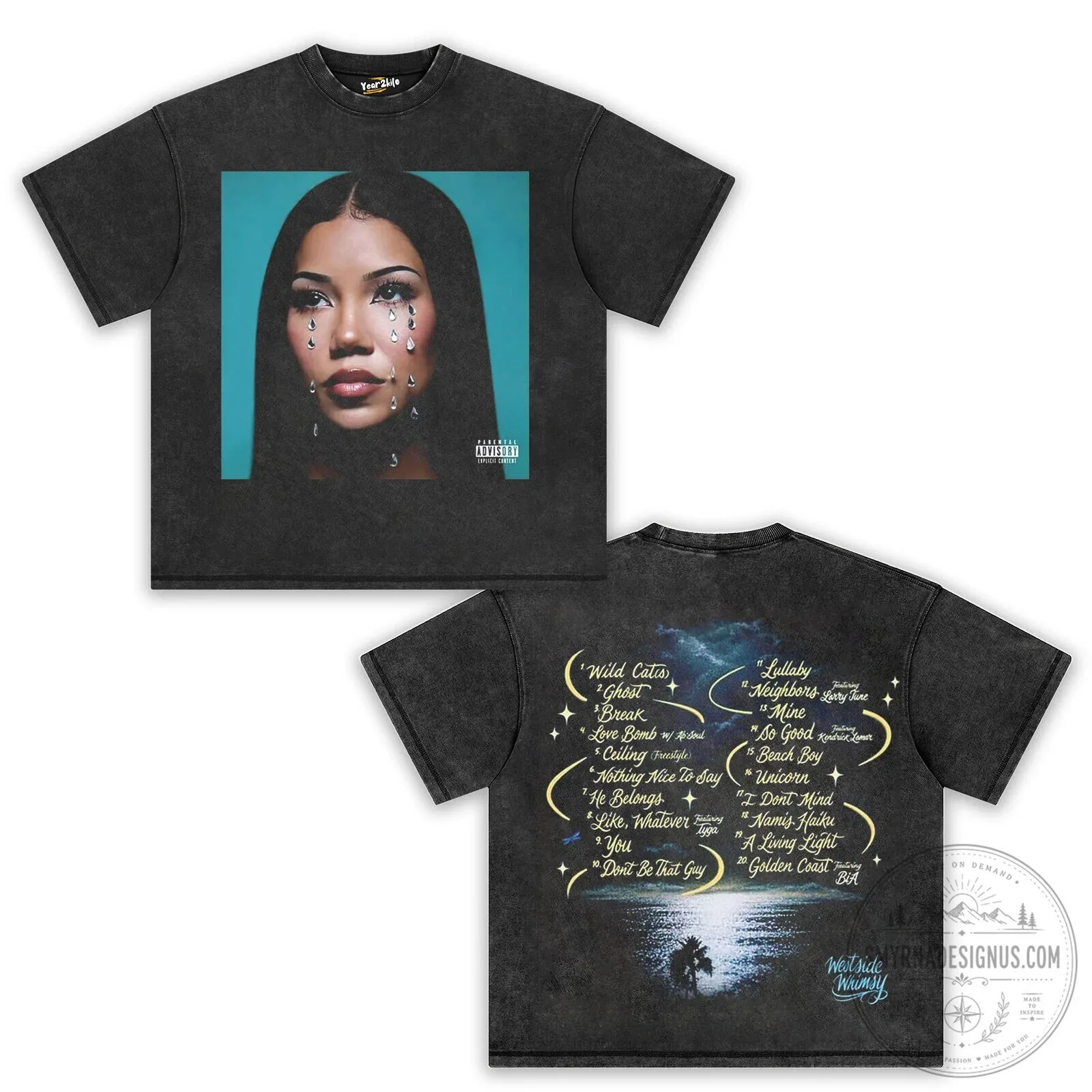 Jhene Aiko Chilombo Album Cover Art Black Washed T-Shirt 6 Jhene Aiko Chilombo Album Cover Art Black Washed T-Shirt