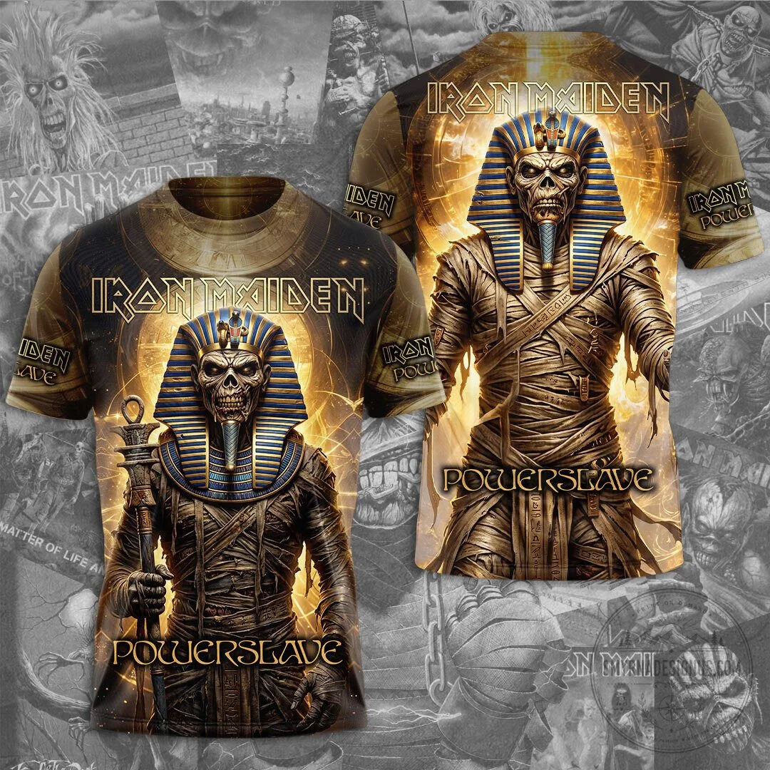 Heavy Metal Band T-Shirt Featuring Iron Maiden's Powerslave Album Art