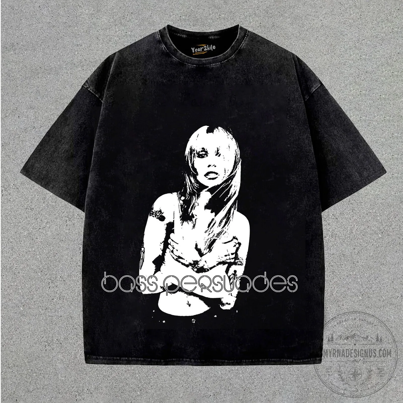 Miley Cyrus Bass Persuades Washed Black Graphic T-Shirt