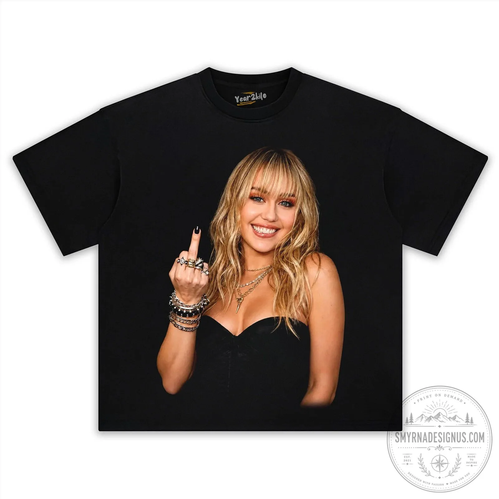 Vintage Black Graphic Tee featuring Miley Cyrus's Middle Finger Design 9 vintage black graphic tee featuring miley cyrus s middle finger design gallery 1