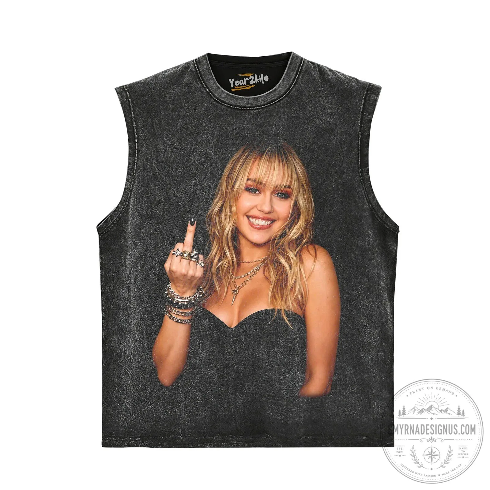 Vintage Black Graphic Tee featuring Miley Cyrus's Middle Finger Design 11 vintage black graphic tee featuring miley cyrus s middle finger design gallery 3