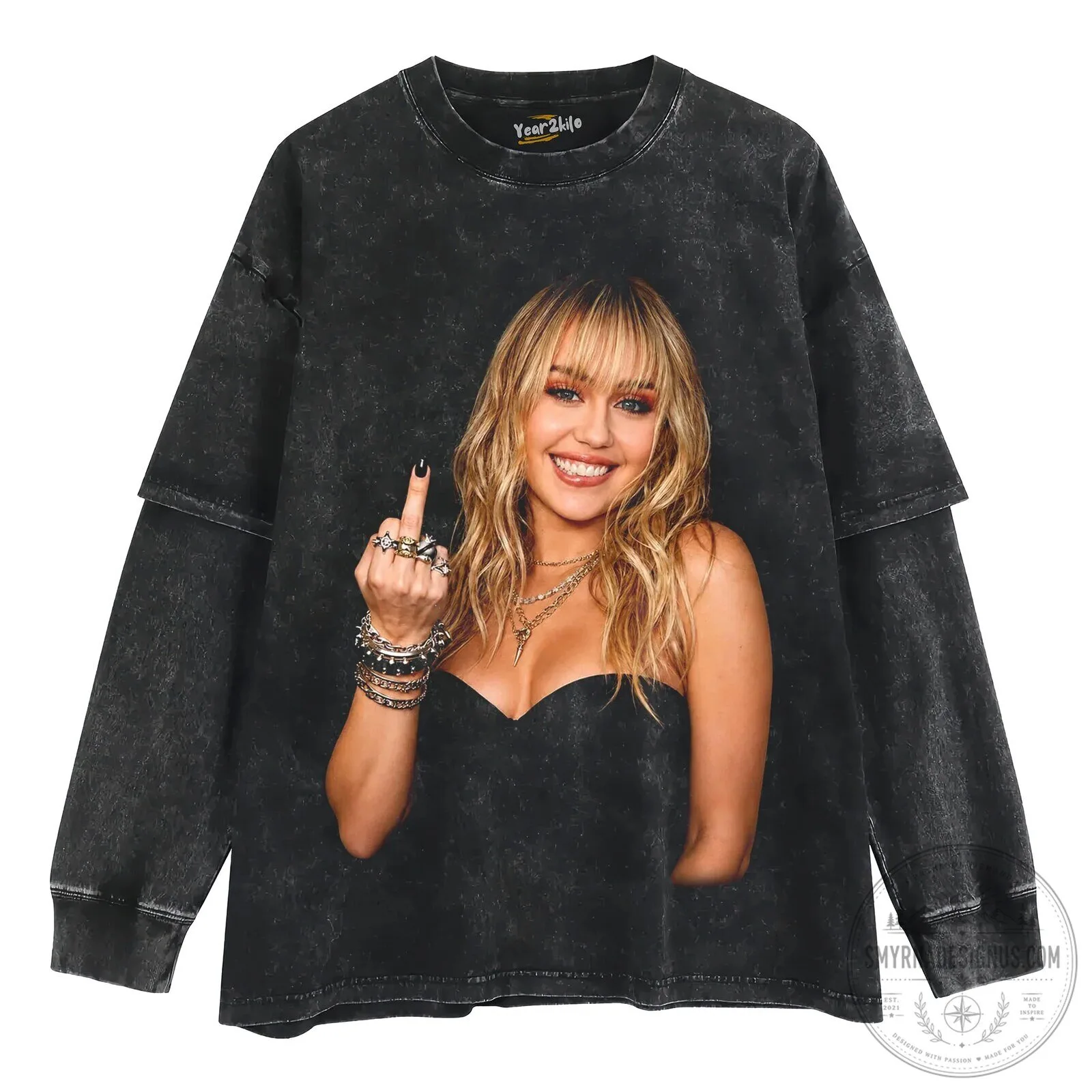 Vintage Black Graphic Tee featuring Miley Cyrus's Middle Finger Design 12 vintage black graphic tee featuring miley cyrus s middle finger design gallery 4