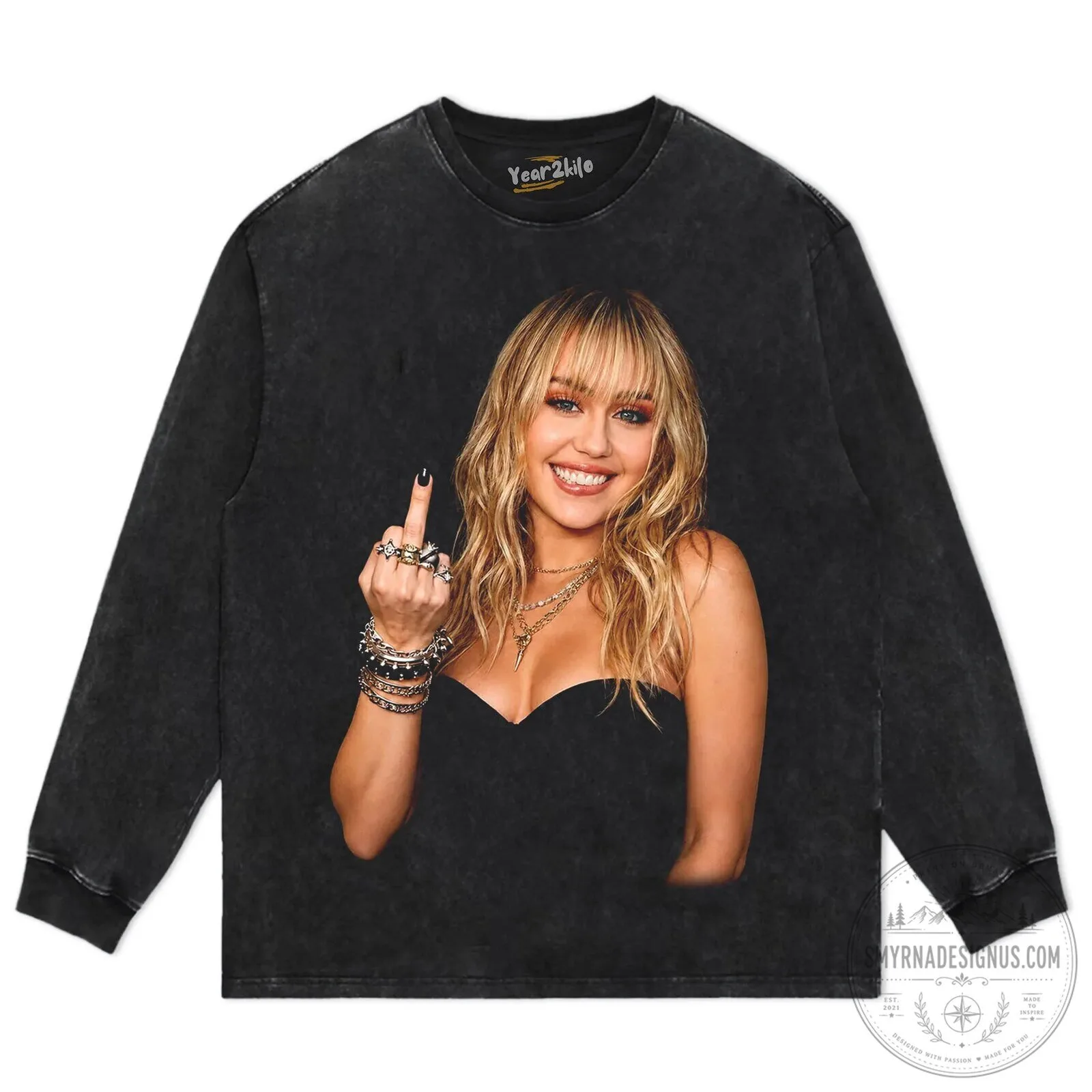 Vintage Black Graphic Tee featuring Miley Cyrus's Middle Finger Design 14 vintage black graphic tee featuring miley cyrus s middle finger design gallery 6