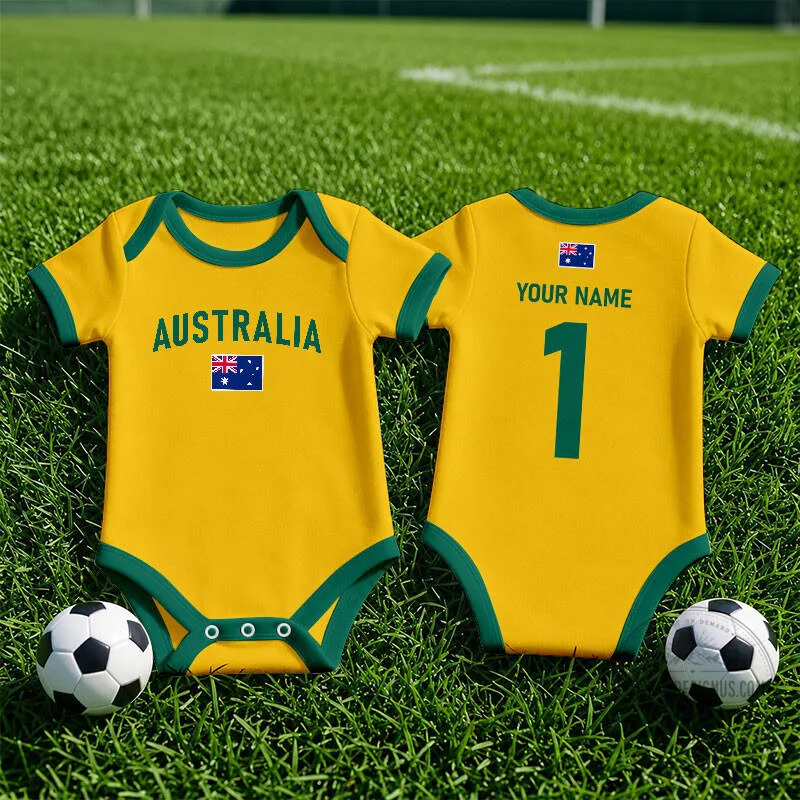 Australia Soccer Team Custom Name Number Baby Romper Bodysuit