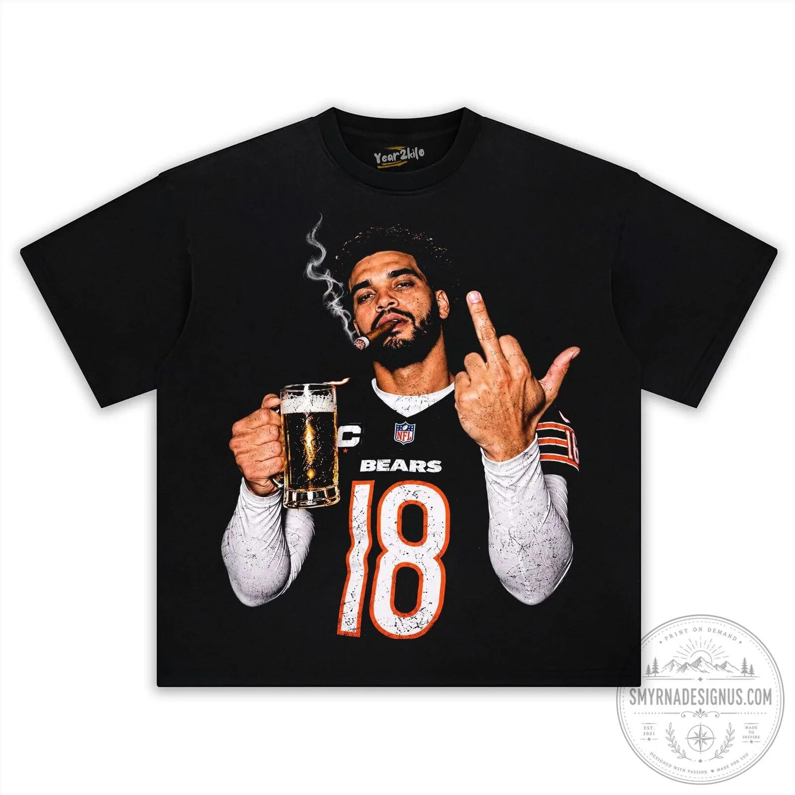Caleb Williams Middle Finger Beer and Cigar Chicago Bears Football T-Shirt