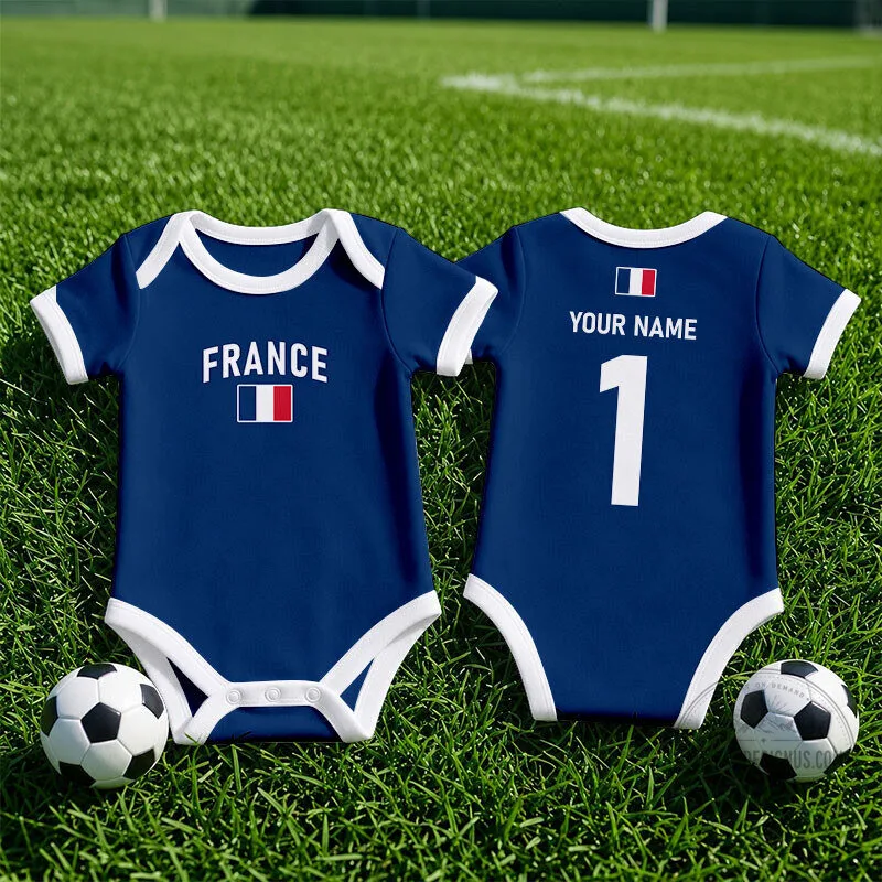 France National Football Team Baby Romper with Custom Name and Number