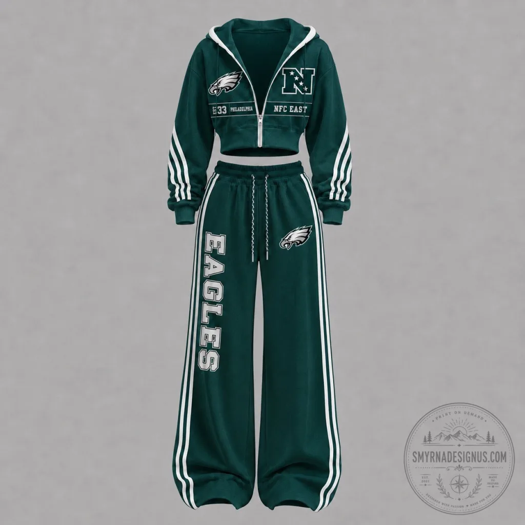 Philadelphia Eagles Women's Cropped Hoodie and Sweatpants Tracksuit Set Philadelphia Eagles Women's Cropped Hoodie and Sweatpants Tracksuit Set