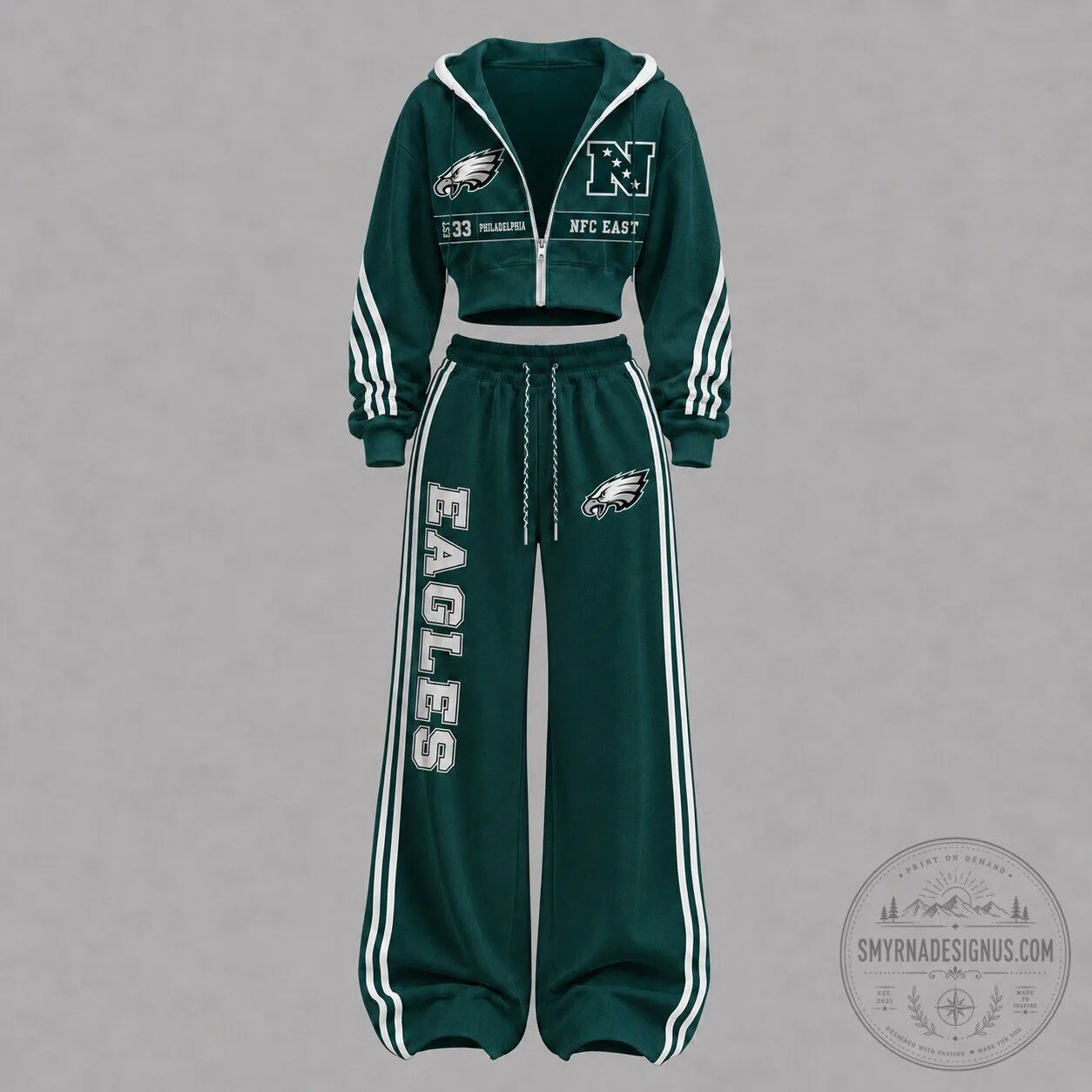 Philadelphia Eagles Women's Cropped Hoodie and Sweatpants Tracksuit Set