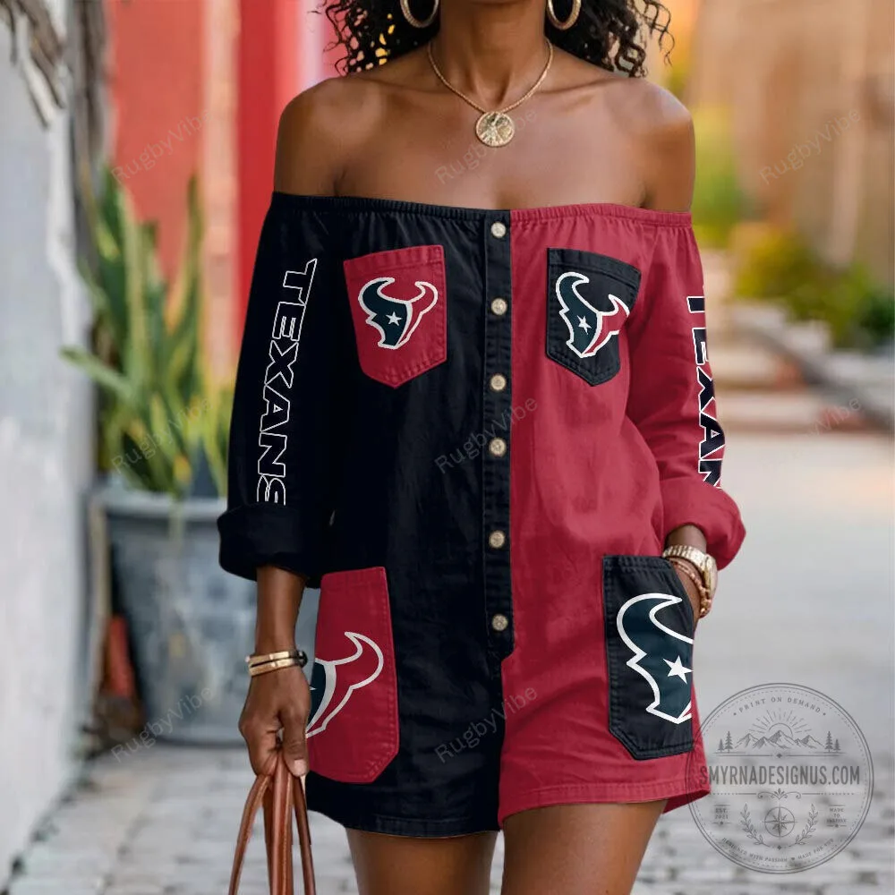 Houston Texans NFL Football Team Black Red Off Shoulder Romper