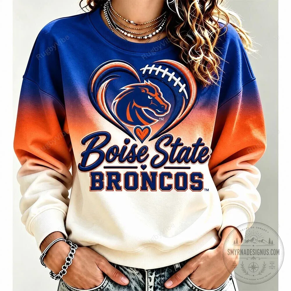 Boise State Broncos Football Heart Logo Ombre Crewneck Sweatshirt