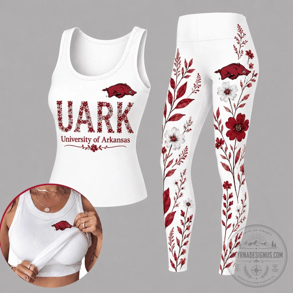 Arkansas Razorbacks Floral Pattern Women's Tank Top and Leggings Set Arkansas Razorbacks Floral Pattern Women's Tank Top and Leggings Set