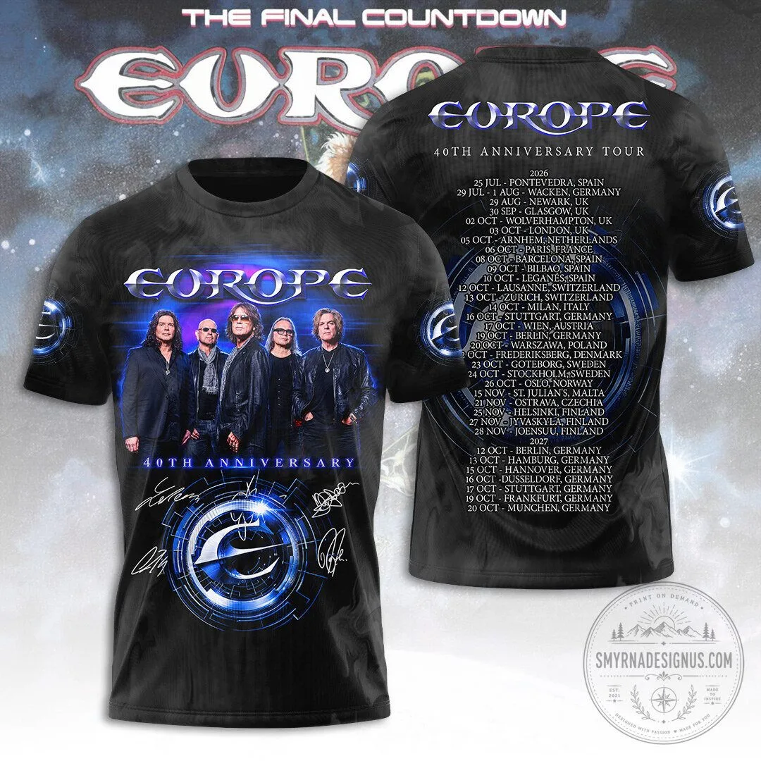 Europe Band 40th Anniversary Tour The Final Countdown Concert T-Shirt