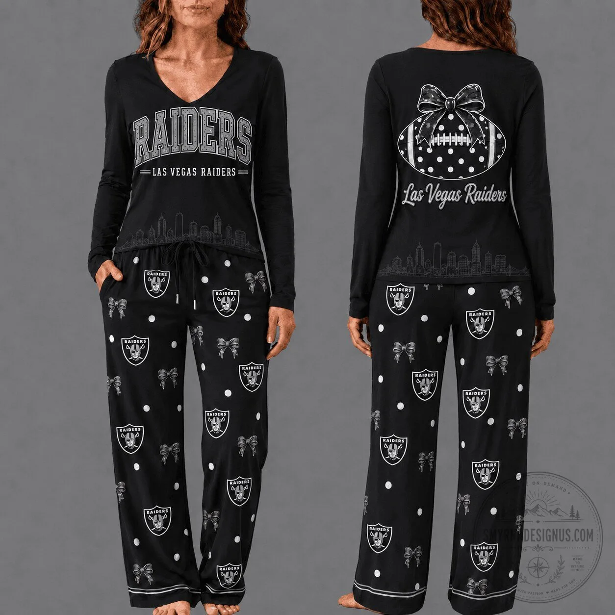 Las Vegas Raiders Football Team Women's Black Long Sleeve Pajamas Set