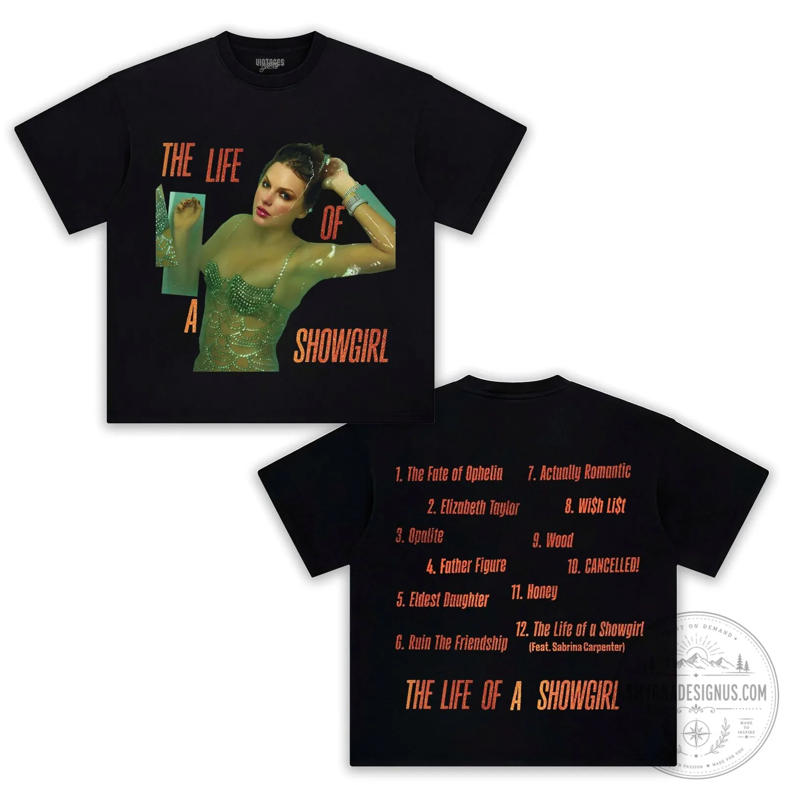 Black T-Shirt featuring Taylor Swift's The Life of a Showgirl Album Cover