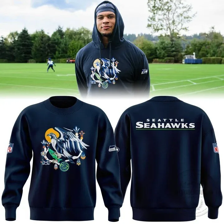 Seattle Seahawks Latino Heritage Month NFL Football Blue Crewneck Sweatshirt