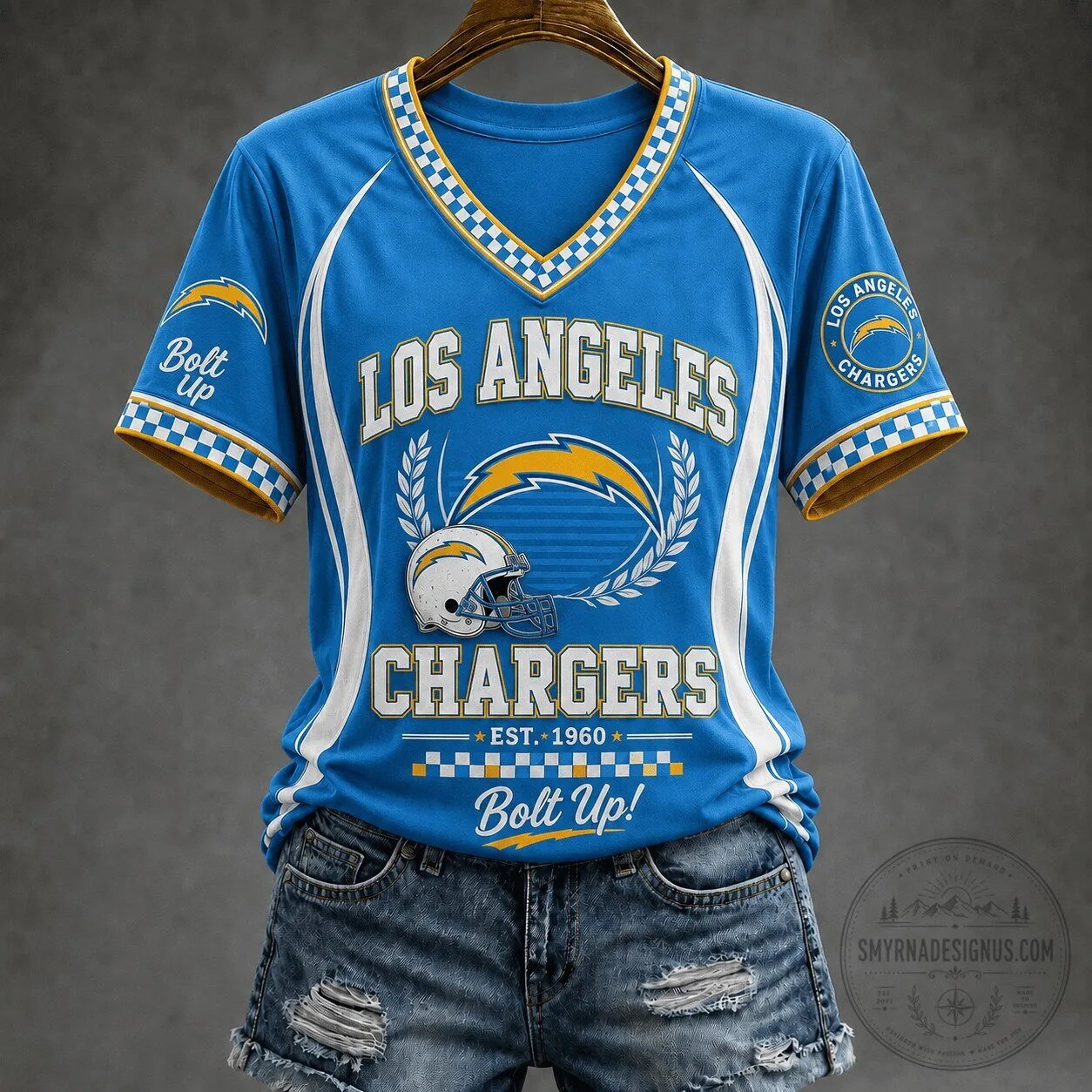 Los Angeles Chargers NFL Football Team Blue V-Neck Spirit Jersey