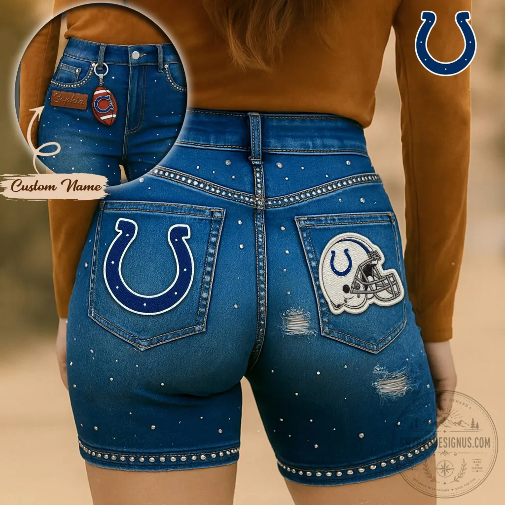 Indianapolis Colts Women's Denim Shorts with Studs Indianapolis Colts Women's Denim Shorts with Studs