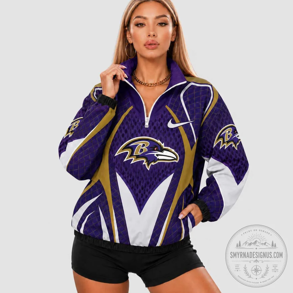 Baltimore Ravens NFL Half-Zip Pullover Windbreaker Jacket for Women Baltimore Ravens NFL Half-Zip Pullover Windbreaker Jacket for Women