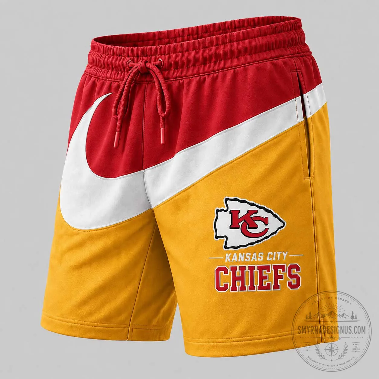 Kansas City Chiefs Red and Gold Athletic Sports Shorts with Swoosh Logo