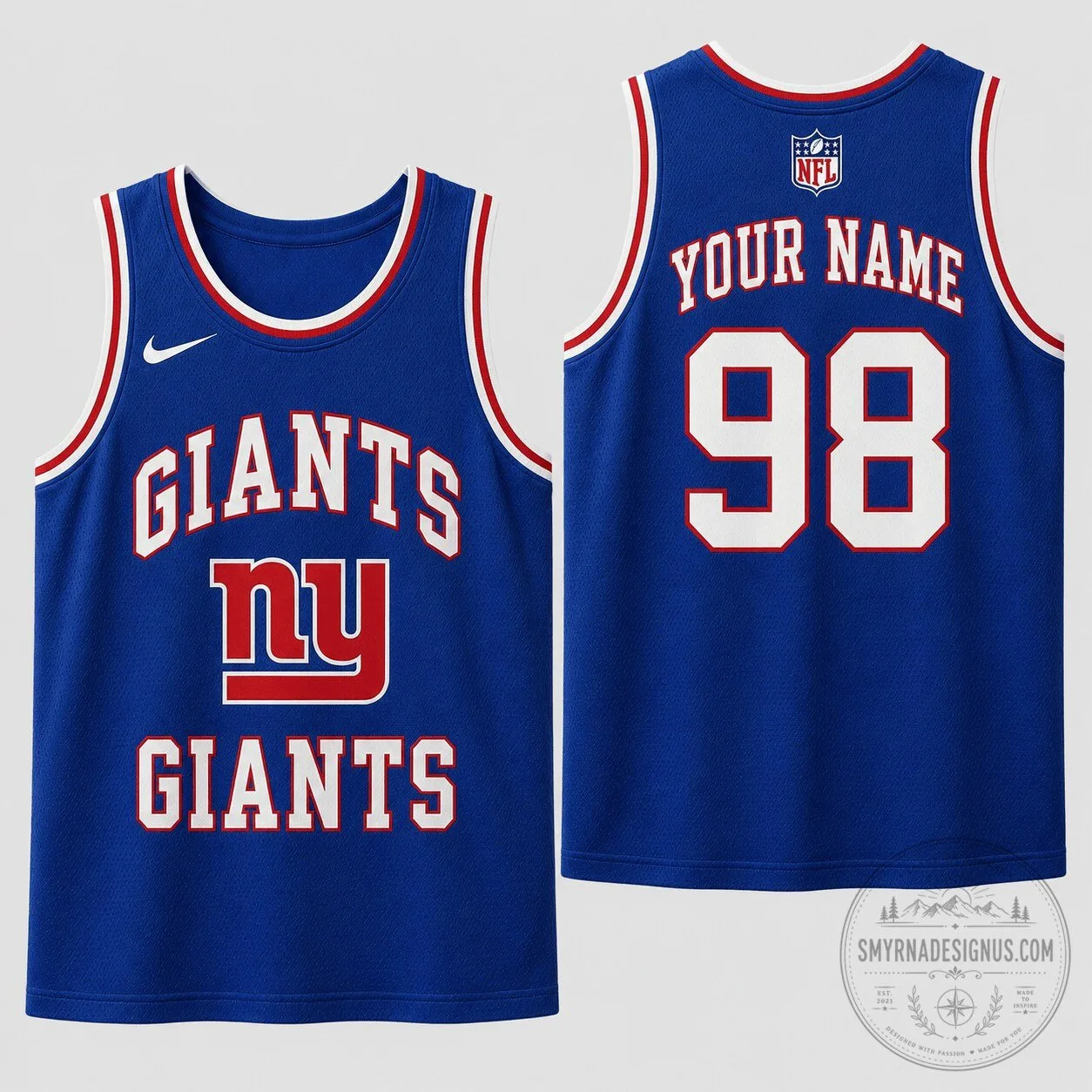 New York Giants NFL Football Personalized Custom Name Number Royal Blue Jersey