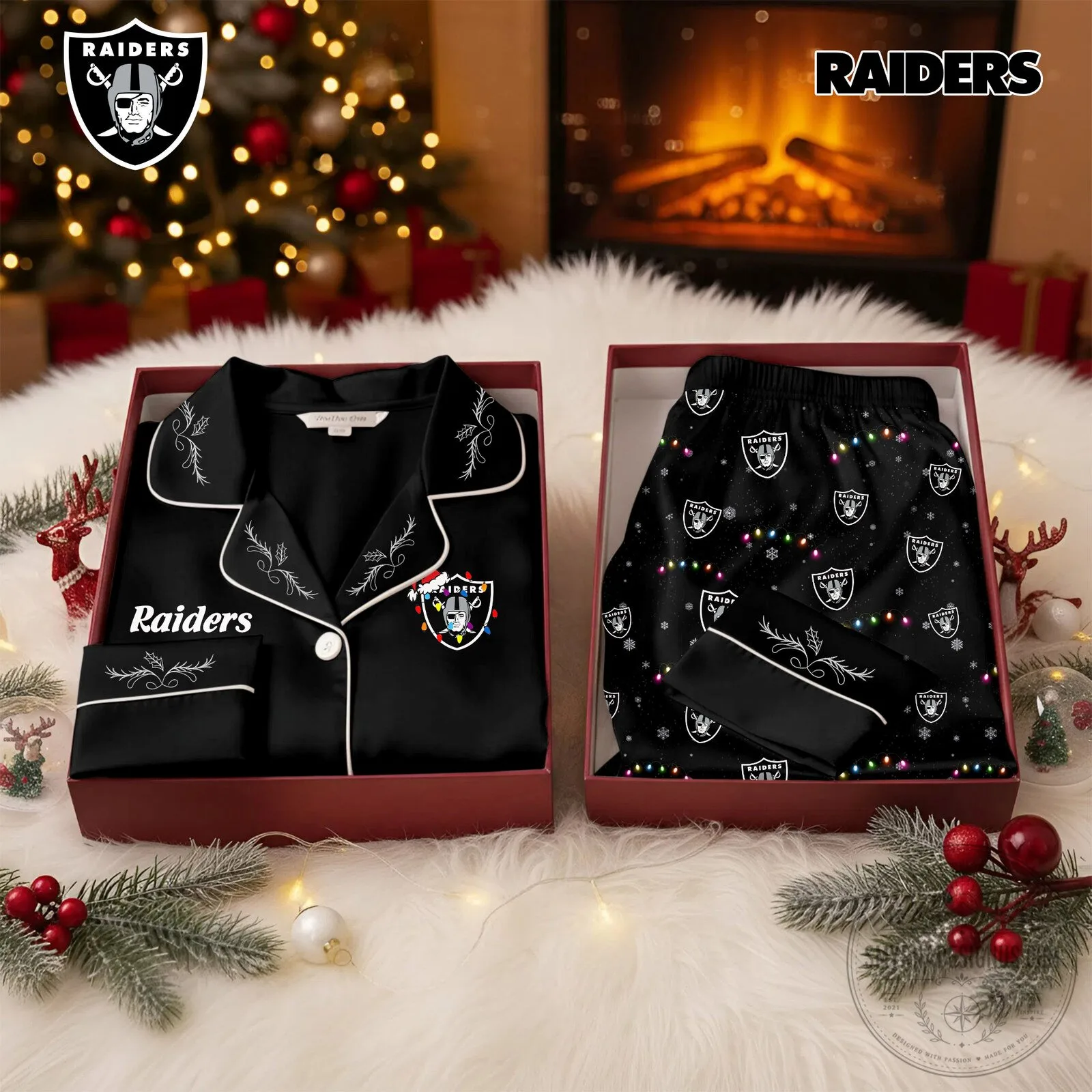 Las Vegas Raiders NFL Christmas Holiday Pajamas Set