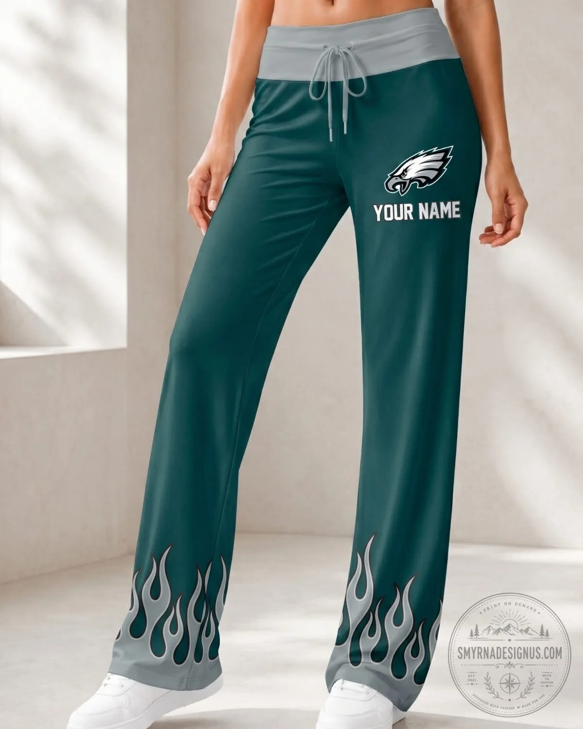 Philadelphia Eagles Fan Personalized Flame Hem Women's Lounge Pants