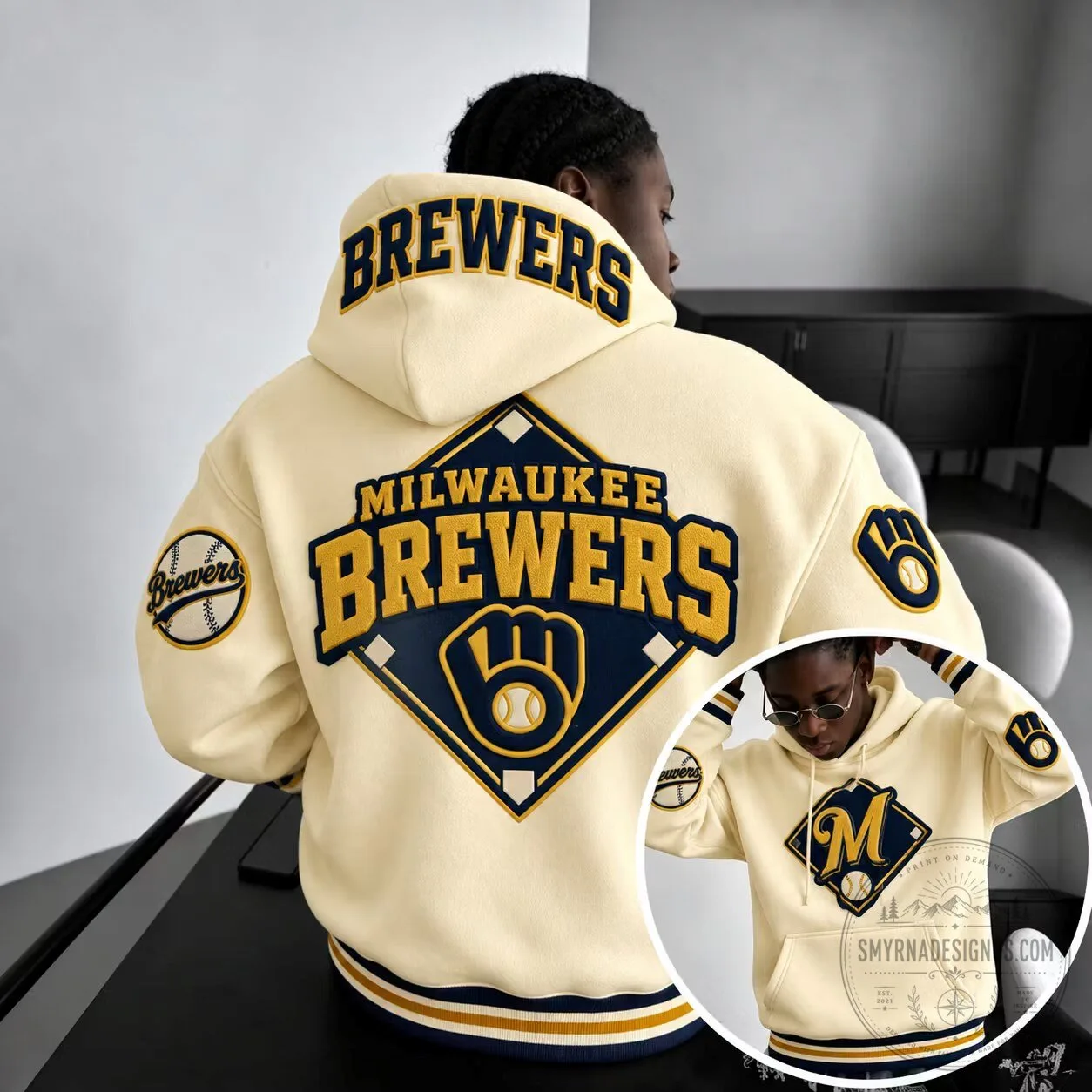 Milwaukee Brewers Baseball Diamond Logo Cream Unisex Hoodie