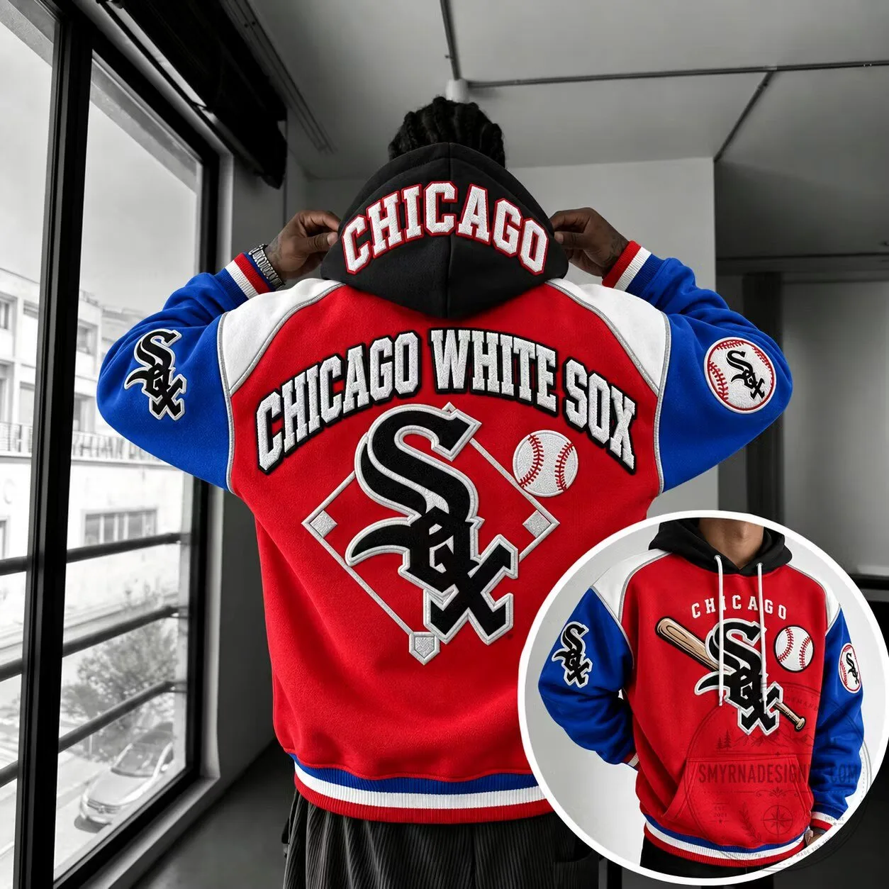 Chicago White Sox Baseball Team Embroidered Hoodie