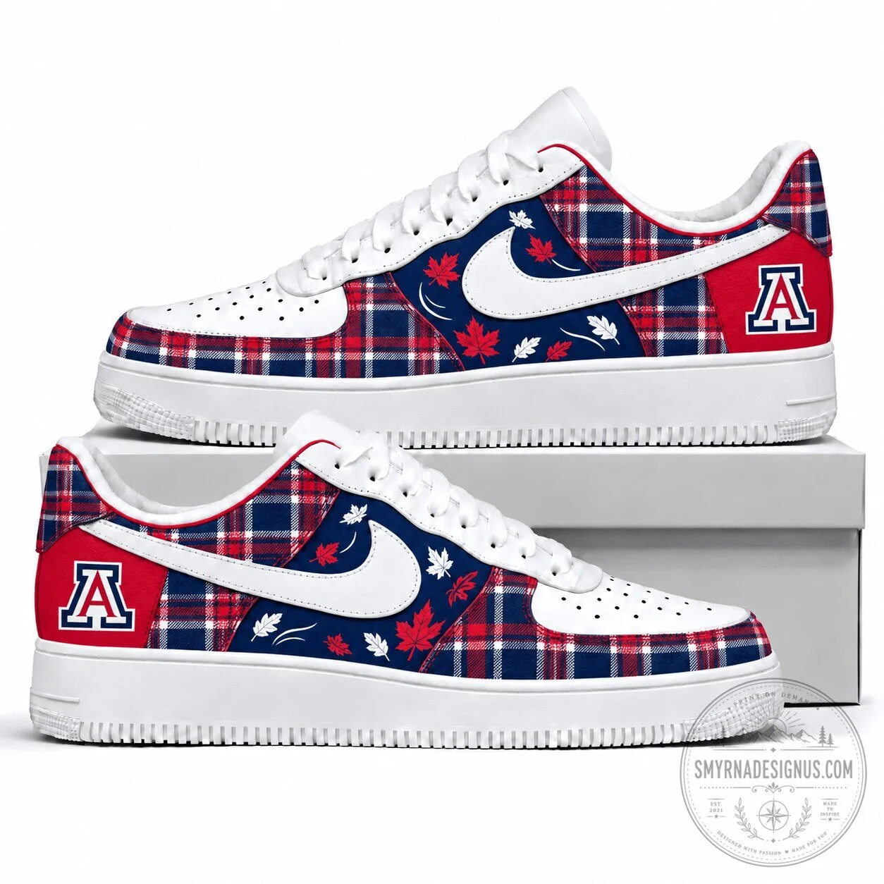 Arizona Wildcats Plaid Maple Leaf Pattern White Sole Sneakers