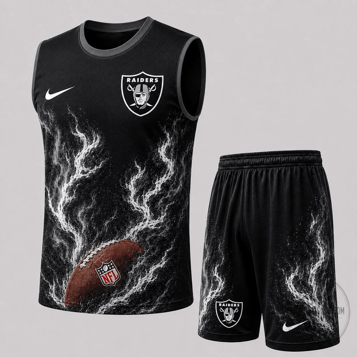 Las Vegas Raiders NFL Football Flame Tank Top and Shorts Set 1 Las Vegas Raiders NFL Football Flame Tank Top and Shorts Set