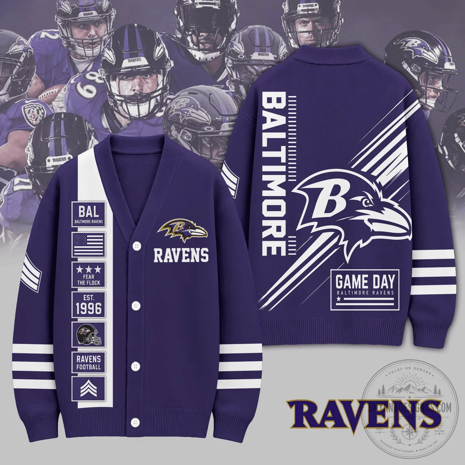 Baltimore Ravens National Football League Heritage Varsity Knit Cardigan Sweater