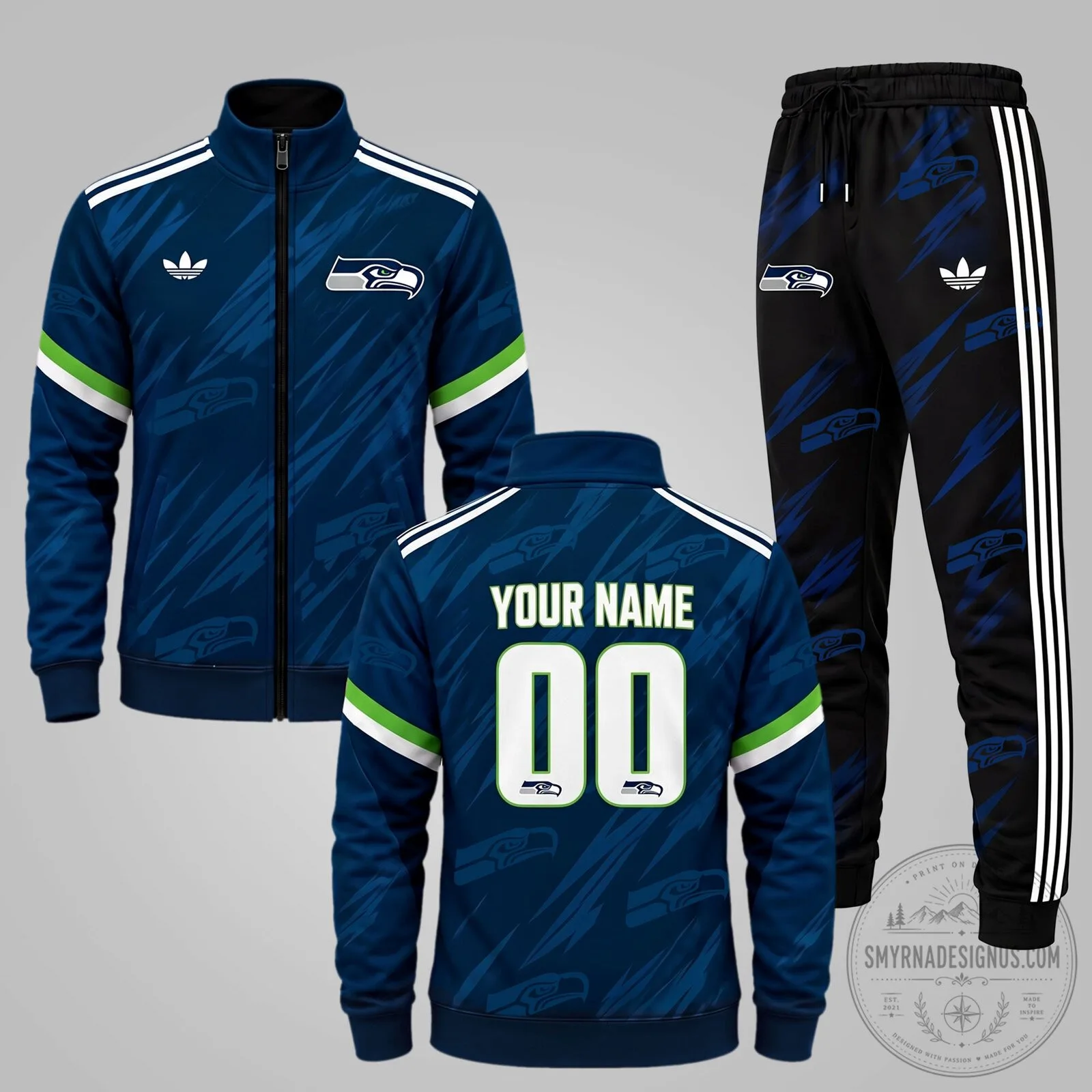 Seattle Seahawks NFL Team Pride Personalized Blue Jacket and Jogger Set