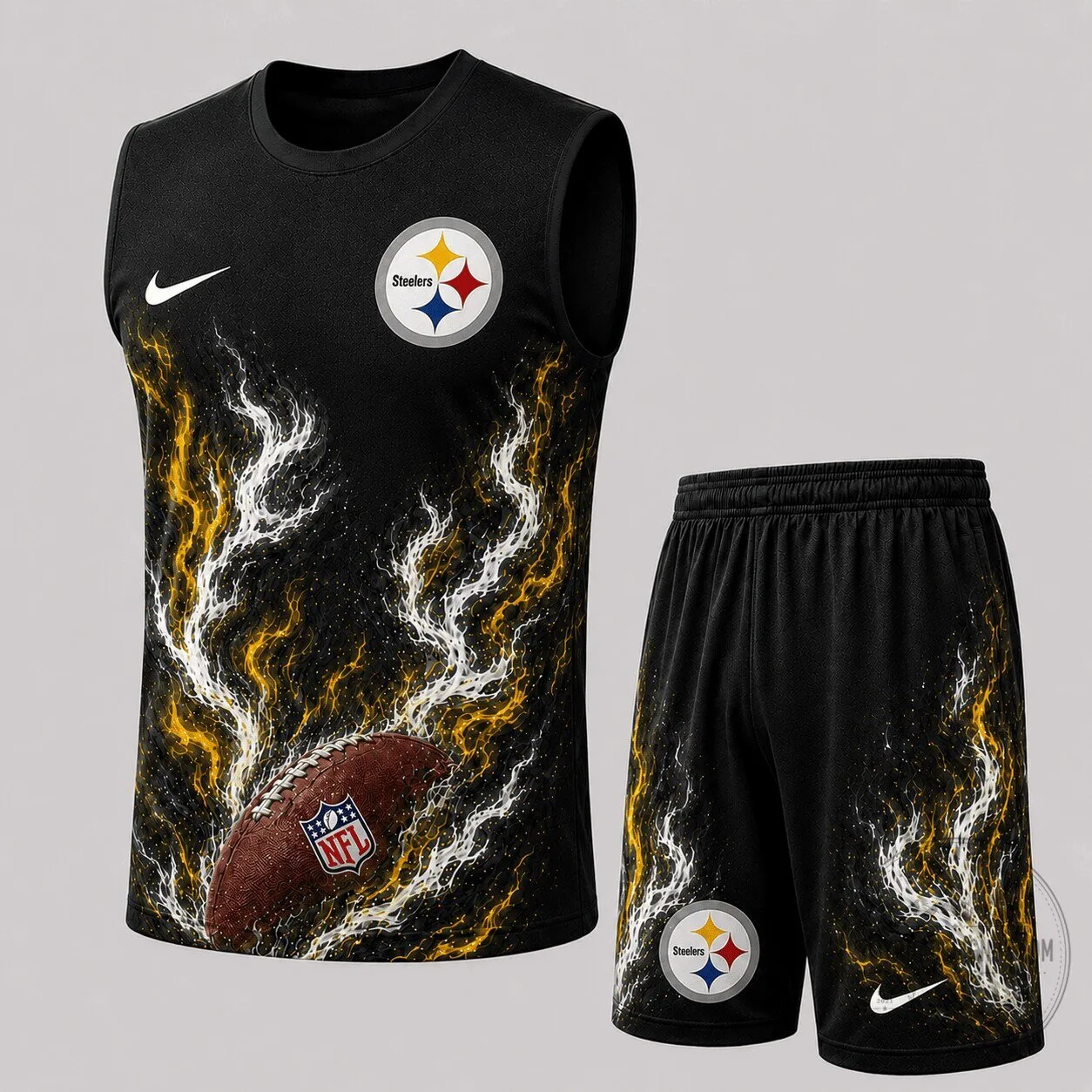Pittsburgh Steelers Football Team Flame Design Tank Top and Shorts Set