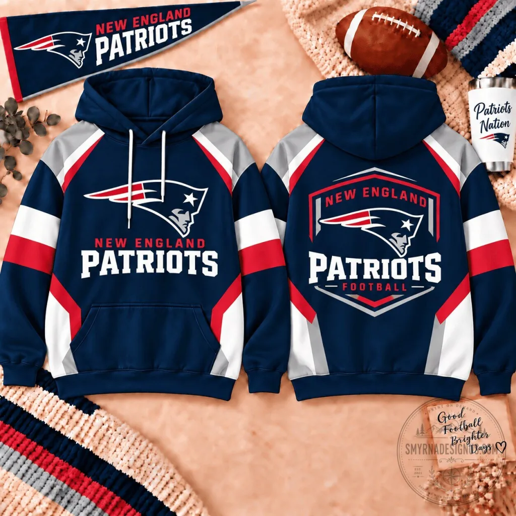 New England Patriots Football Team Shield Color Block Pullover Hoodie New England Patriots Football Team Shield Color Block Pullover Hoodie