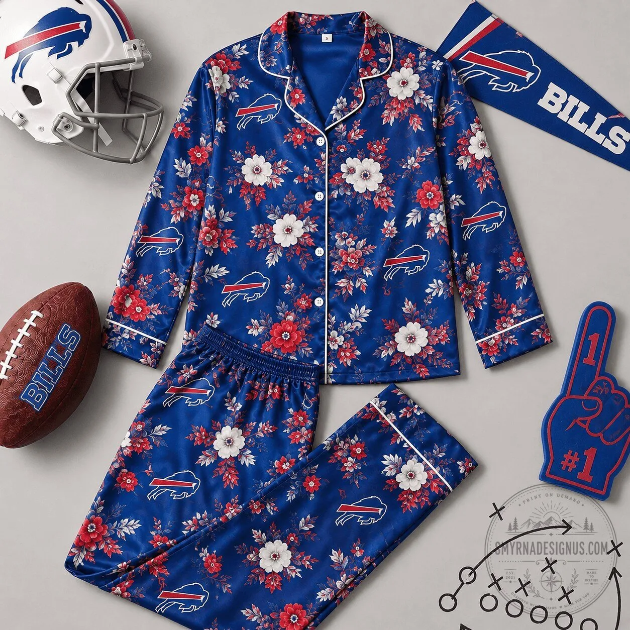 Buffalo Bills Floral Team Pride Pajamas Set for Women 1 Buffalo Bills Floral Team Pride Pajamas Set for Women